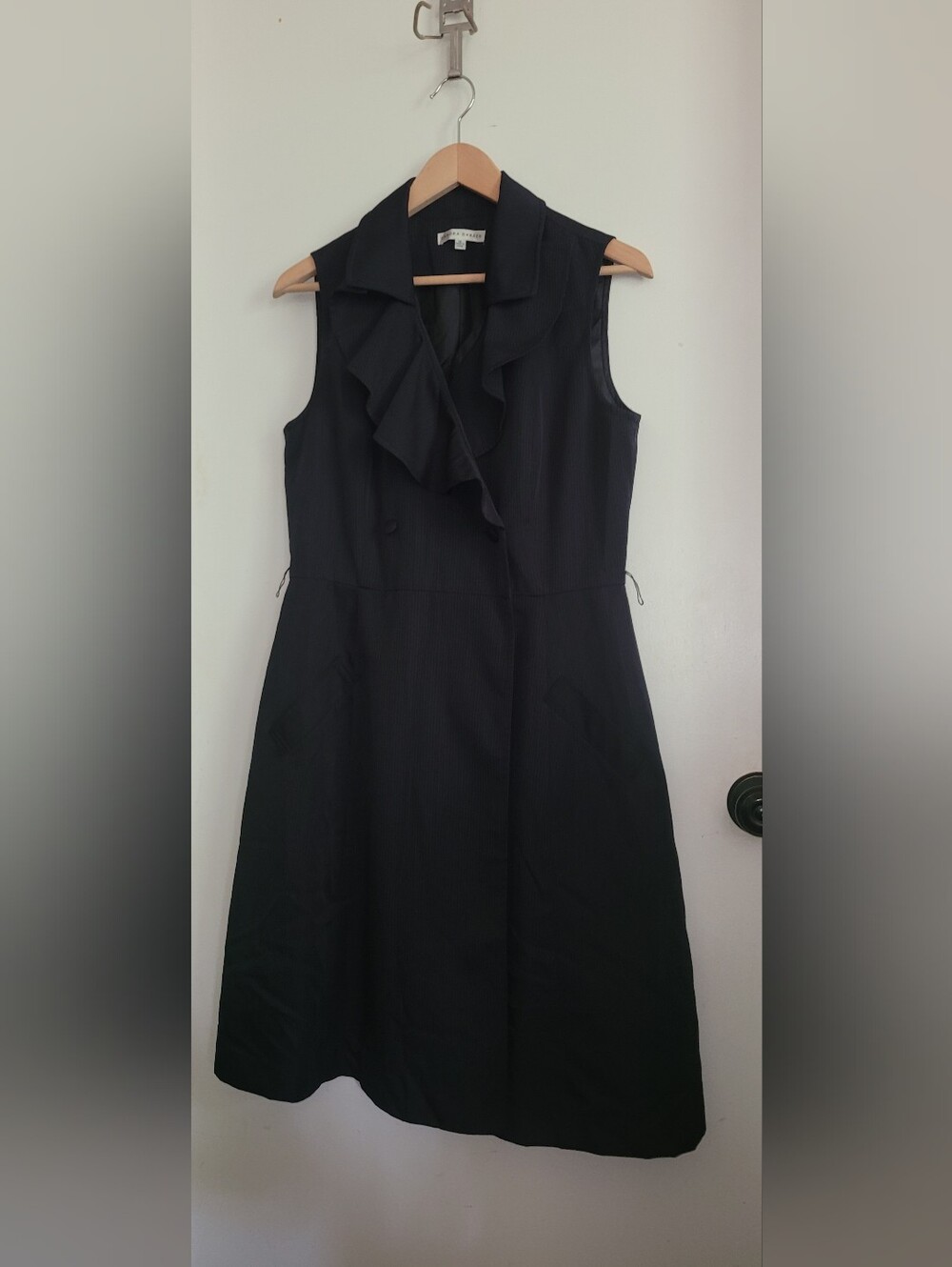 SANDRA DARREN Sleeveless Black Ruffle-Front Dress Sz 12